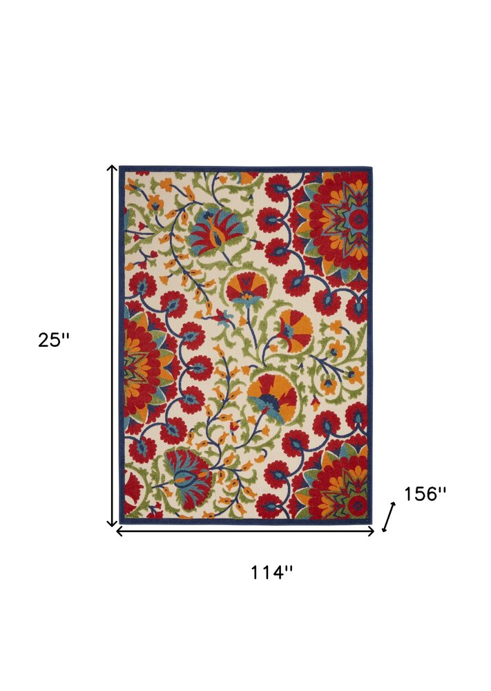 10' X 13' Red And Ivory Indoor Outdoor Area Rug