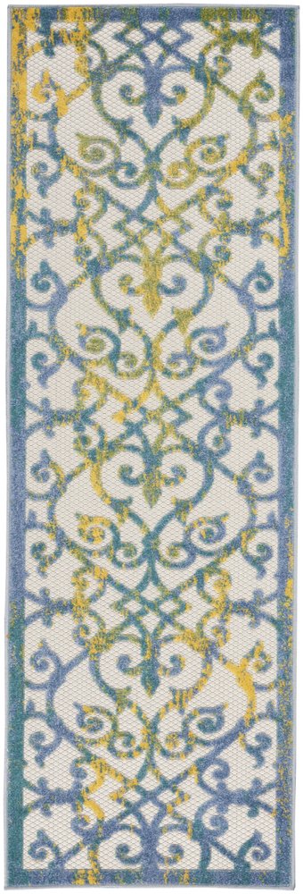 6' Ivory And Blue Indoor Outdoor Area Rug