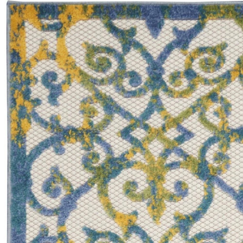 10' Ivory And Blue Indoor Outdoor Area Rug