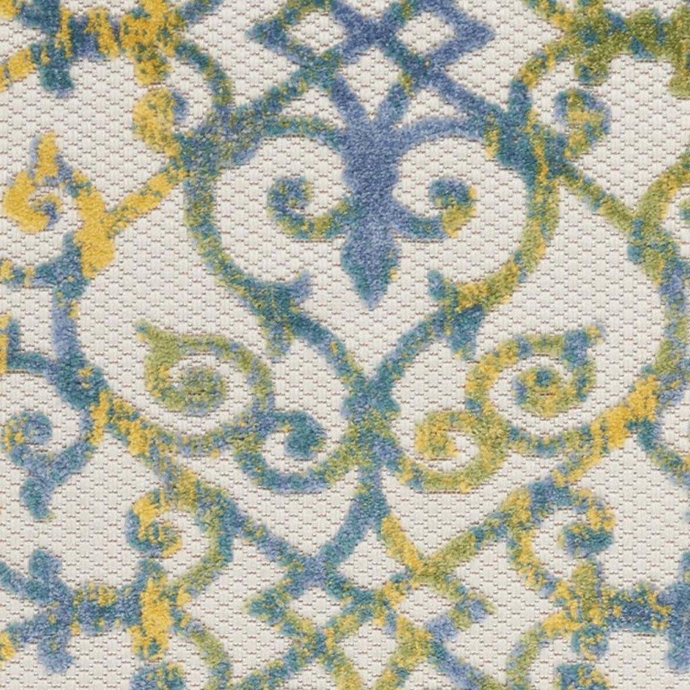 8' Ivory And Blue Indoor Outdoor Area Rug