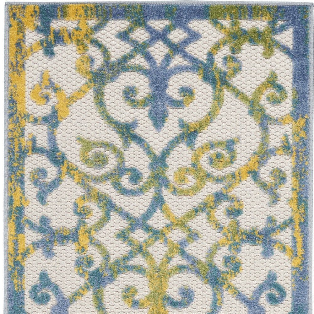 8' Ivory And Blue Indoor Outdoor Area Rug