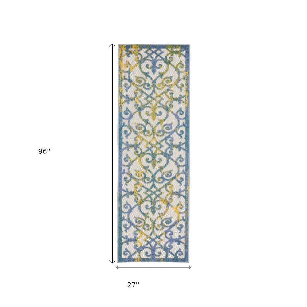 8' Ivory And Blue Indoor Outdoor Area Rug