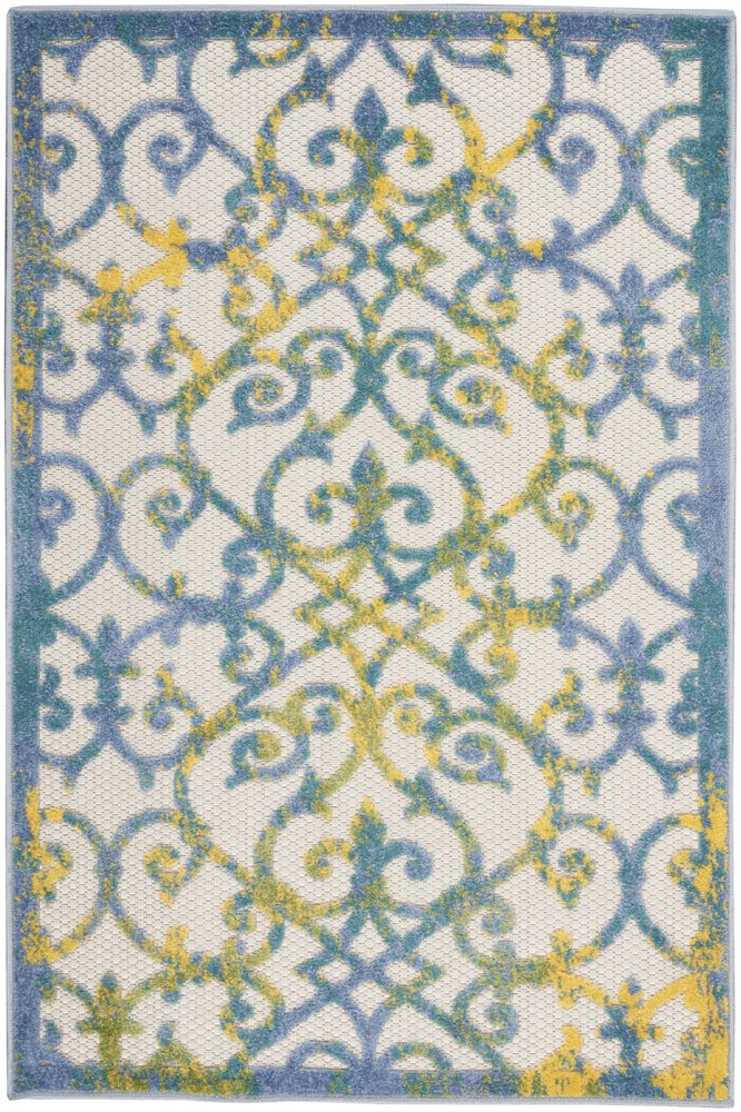 3' X 4' Ivory And Blue Indoor Outdoor Area Rug