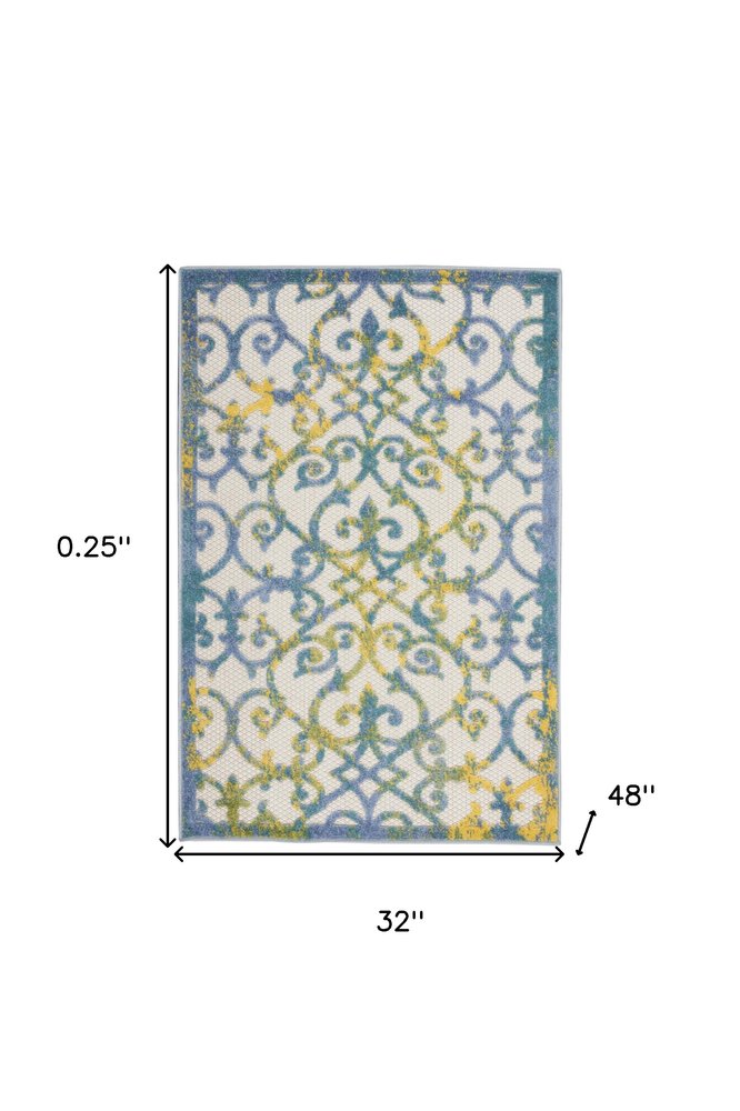 3' X 4' Ivory And Blue Indoor Outdoor Area Rug