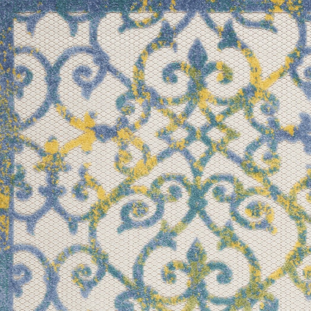 3' X 4' Ivory And Blue Indoor Outdoor Area Rug