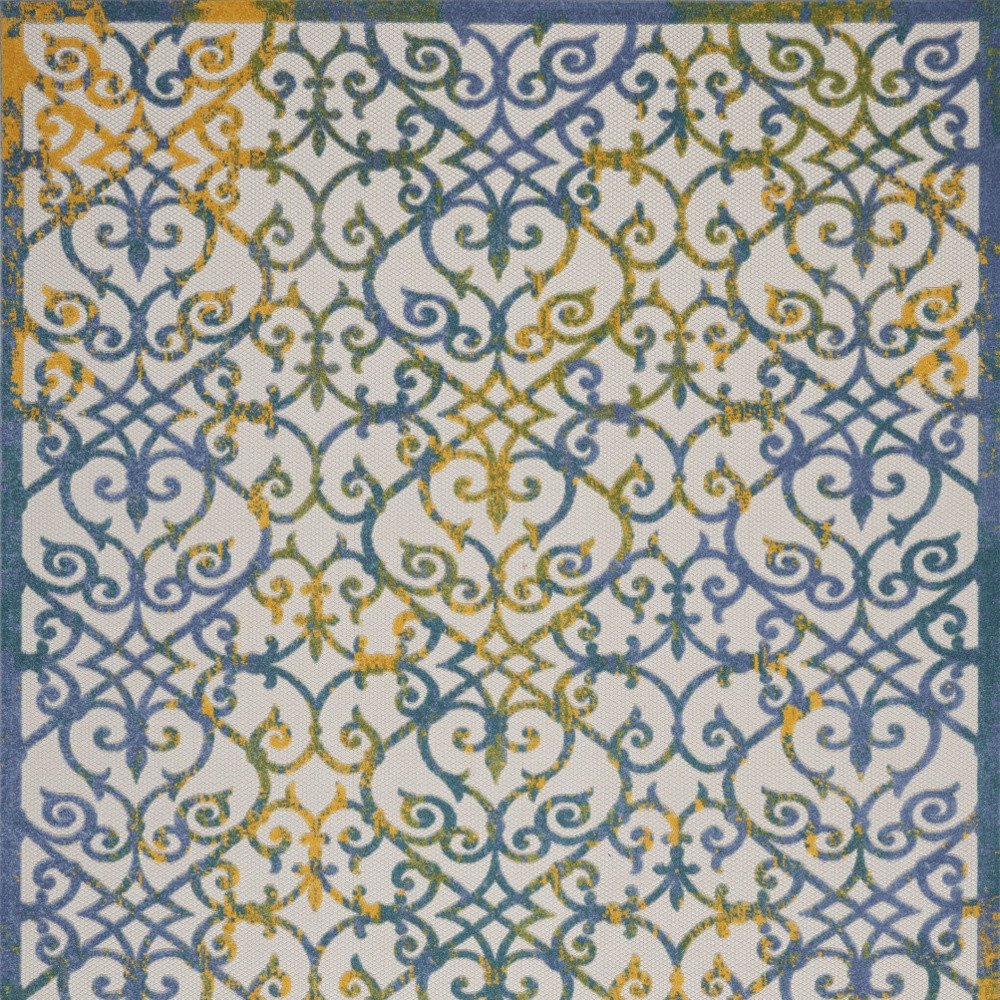 9' X 12' Ivory And Blue Indoor Outdoor Area Rug