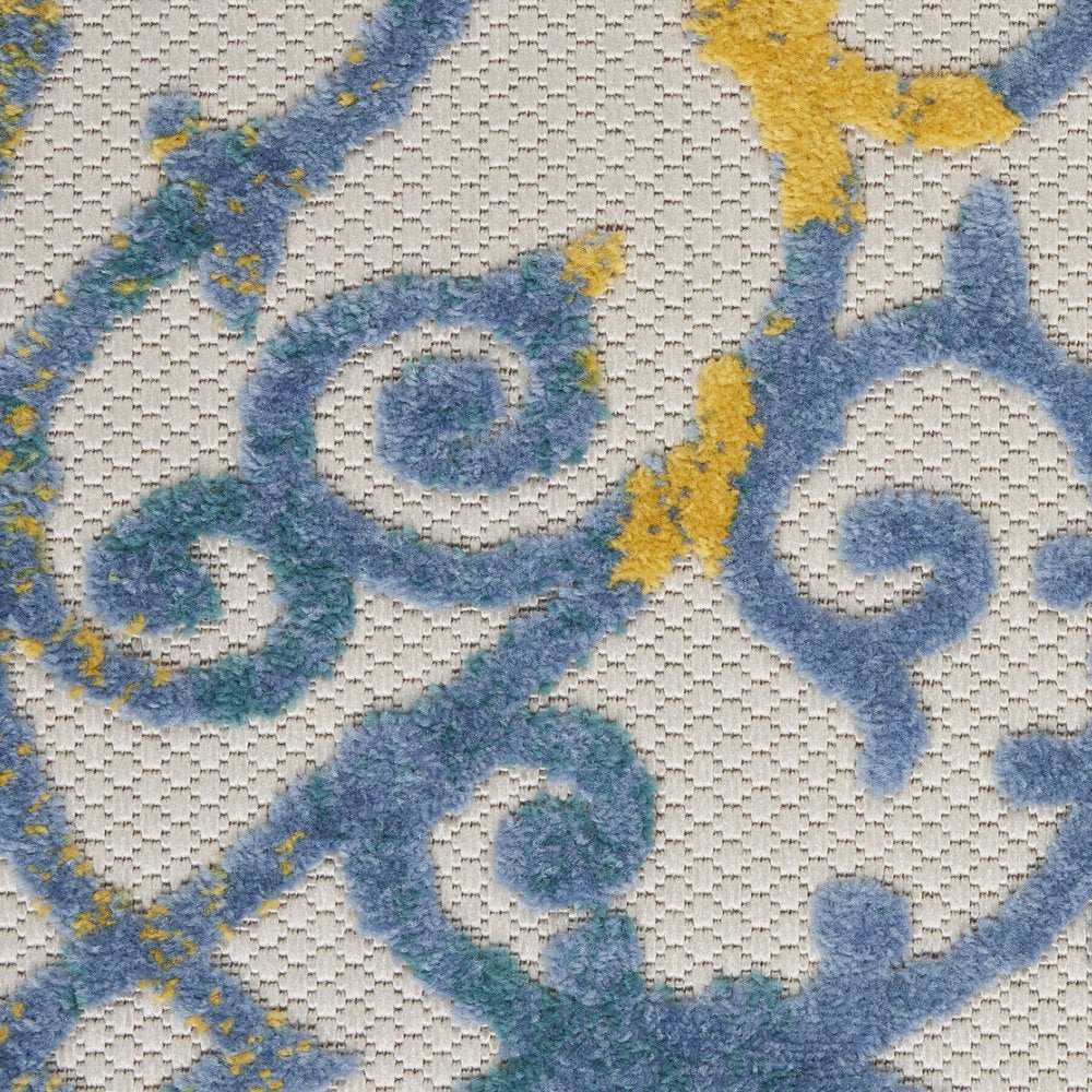 10' X 13' Ivory And Blue Indoor Outdoor Area Rug