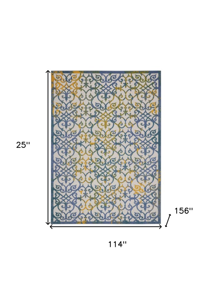 10' X 13' Ivory And Blue Indoor Outdoor Area Rug