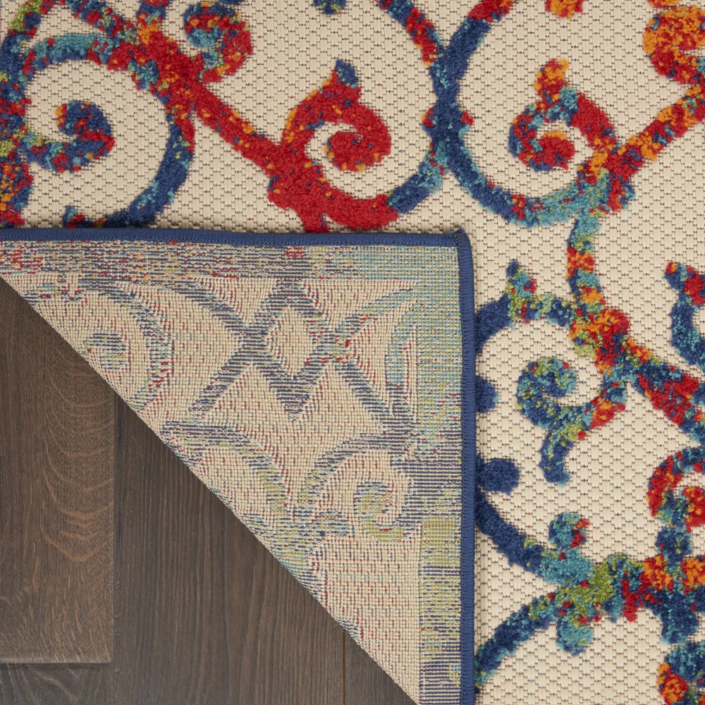 9' X 12' Ivory And Blue Indoor Outdoor Area Rug