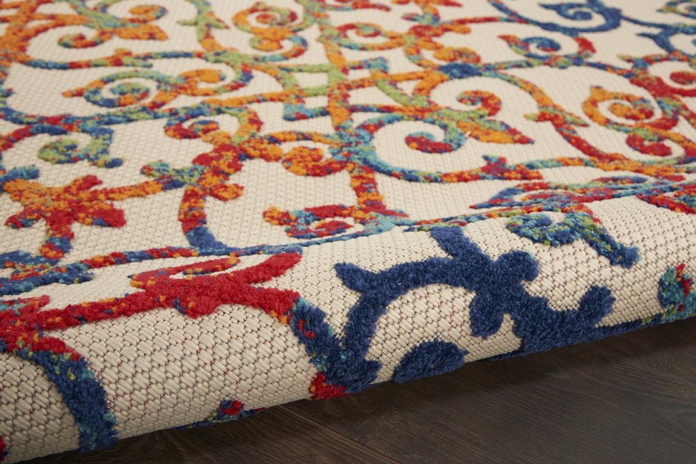 9' X 12' Ivory And Blue Indoor Outdoor Area Rug