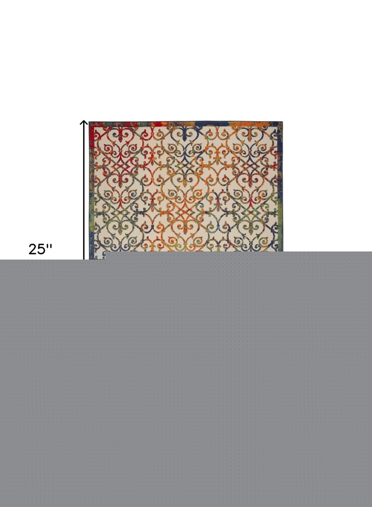 9' X 12' Ivory And Blue Indoor Outdoor Area Rug