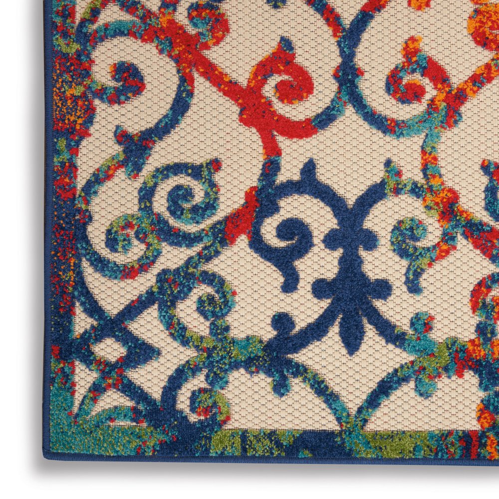 9' X 12' Ivory And Blue Indoor Outdoor Area Rug
