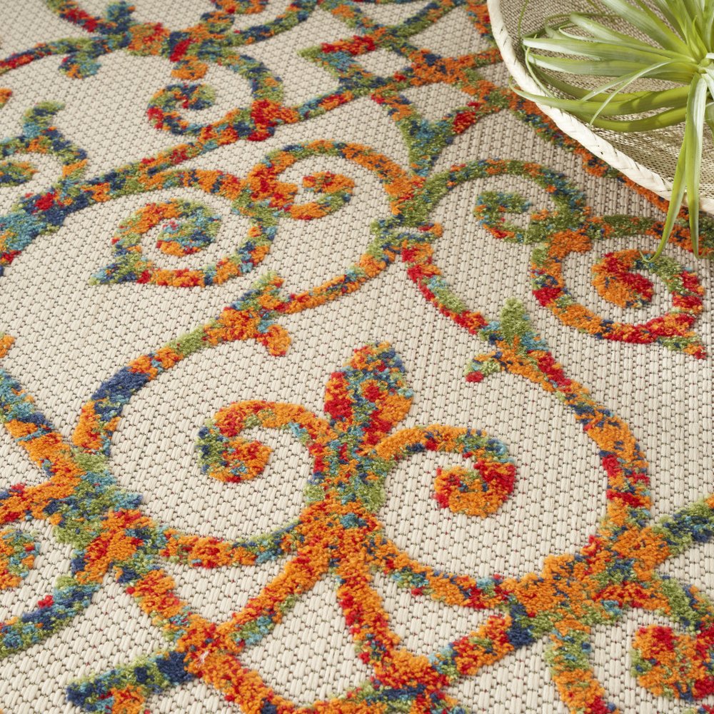 9' X 12' Ivory And Blue Indoor Outdoor Area Rug