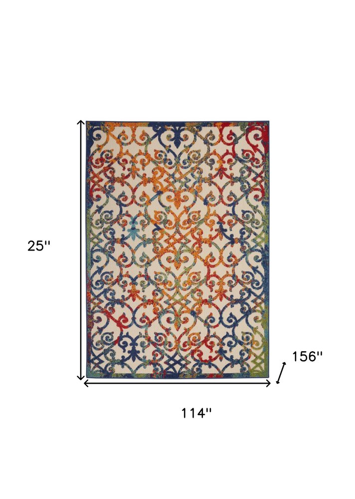 10' X 13' Ivory And Blue Indoor Outdoor Area Rug