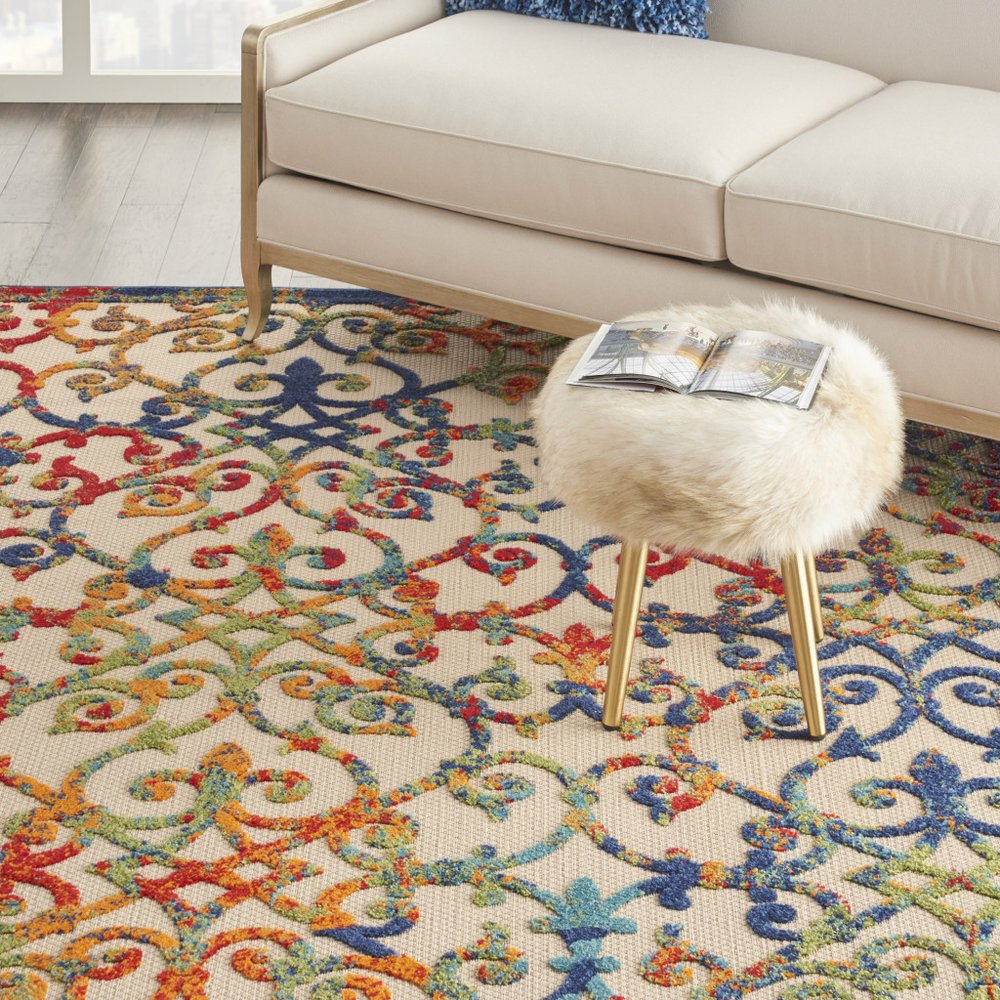 10' X 13' Ivory And Blue Indoor Outdoor Area Rug