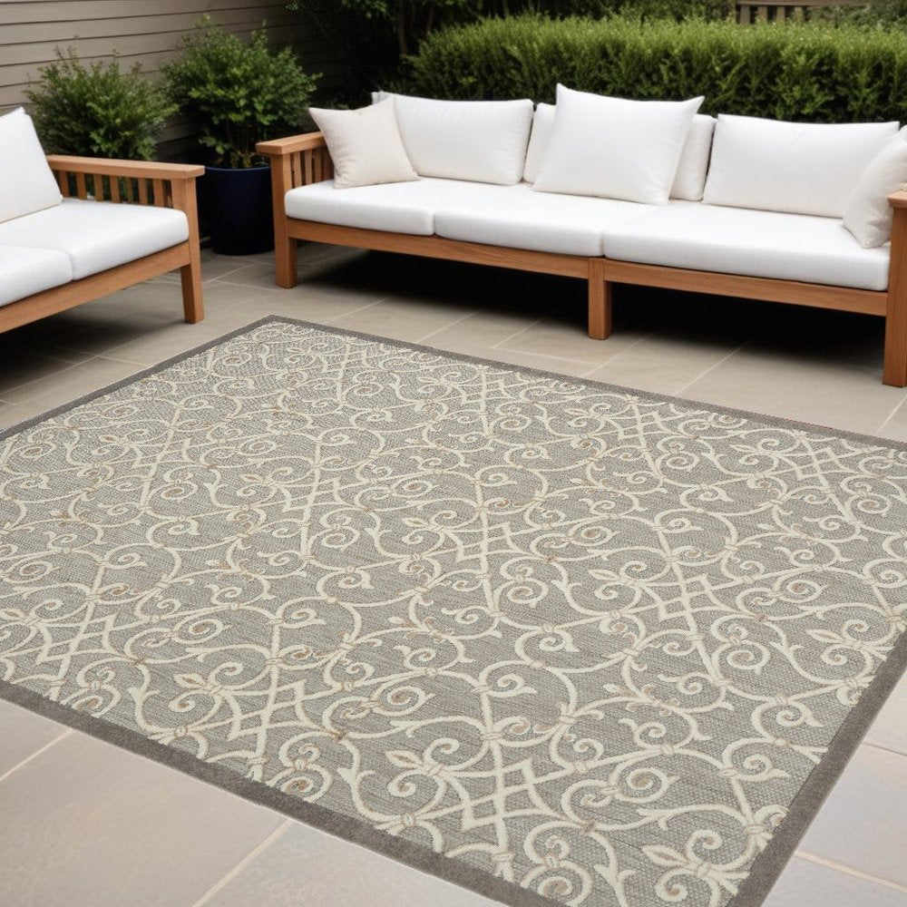 10' X 13' Gray And Ivory Indoor Outdoor Area Rug