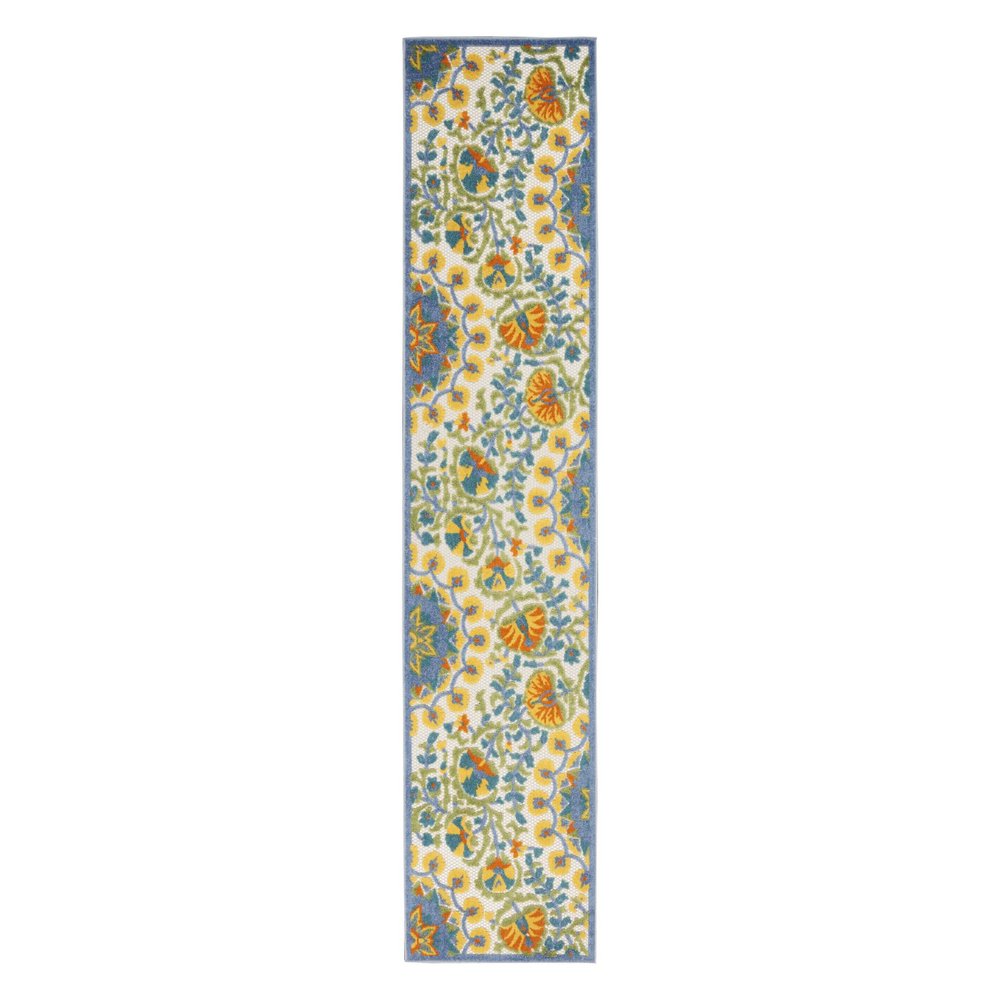 10' Blue And Yellow Indoor Outdoor Runner Rug