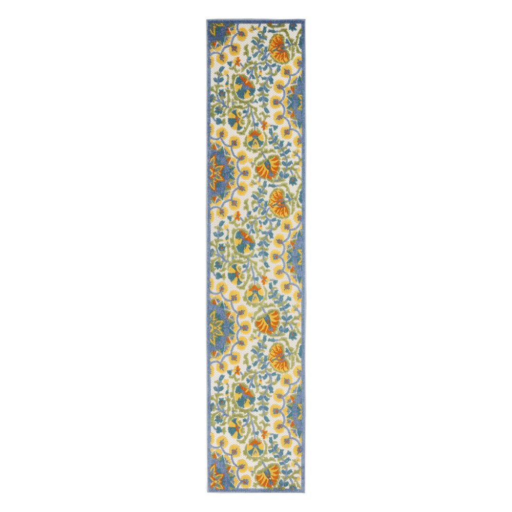 10' Blue And Yellow Indoor Outdoor Runner Rug