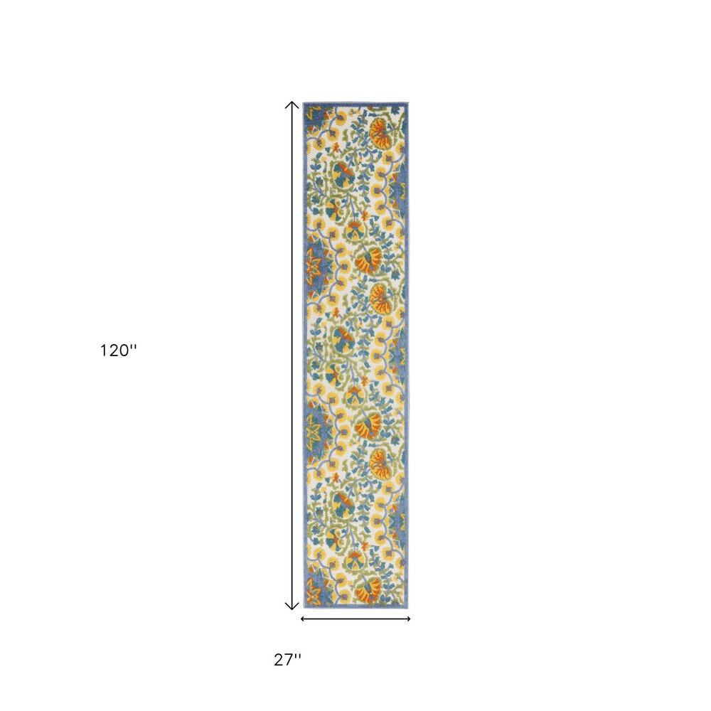 10' Blue And Yellow Indoor Outdoor Runner Rug