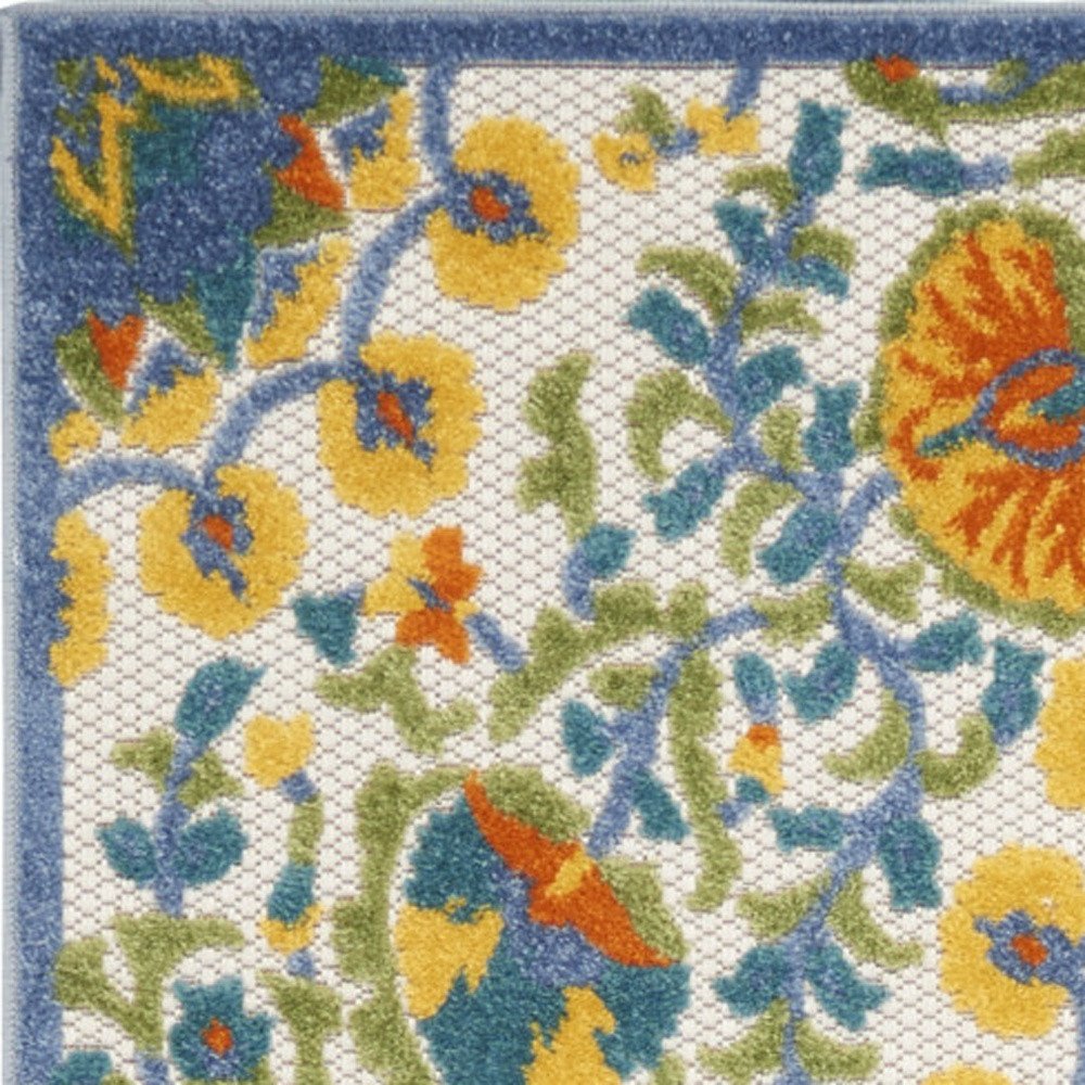 12' Blue And Yellow Indoor Outdoor Runner Rug