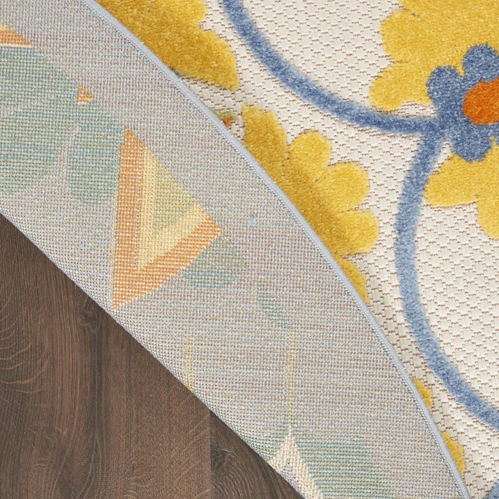 8' X 8' Blue And Yellow Round Indoor Outdoor Area Rug