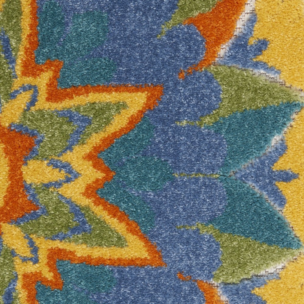 8' X 8' Blue And Yellow Round Indoor Outdoor Area Rug