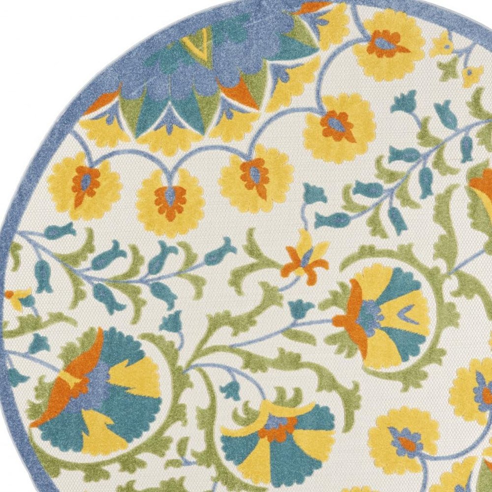 8' X 8' Blue And Yellow Round Indoor Outdoor Area Rug