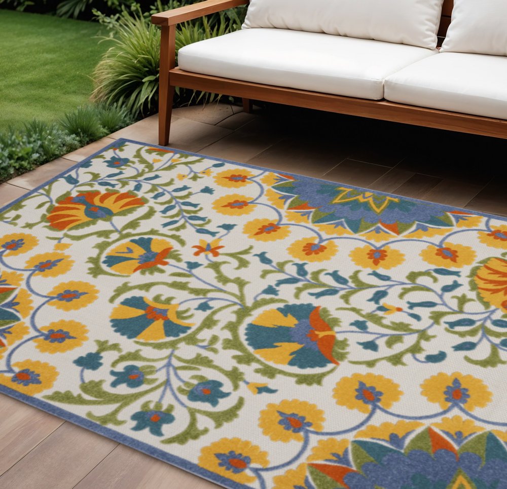9' X 12' Blue And Yellow Indoor Outdoor Area Rug