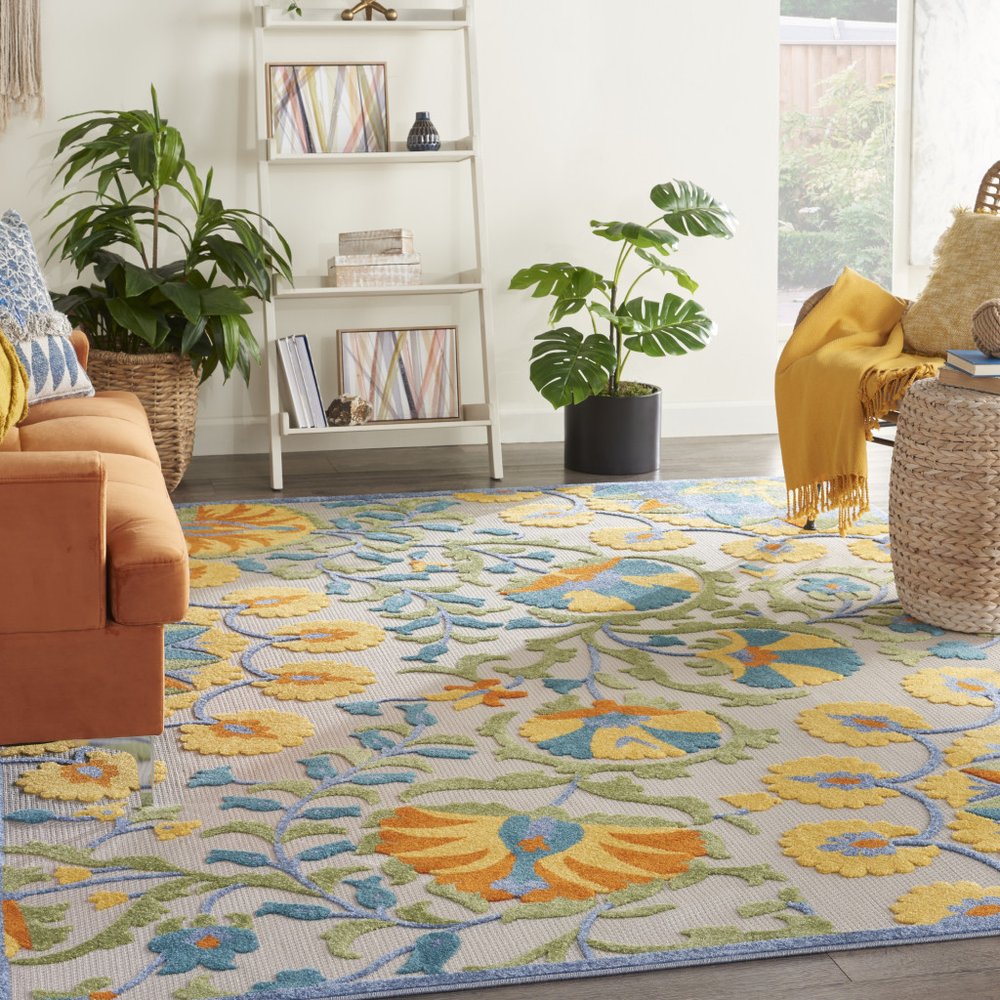 10' X 13' Blue And Yellow Indoor Outdoor Area Rug