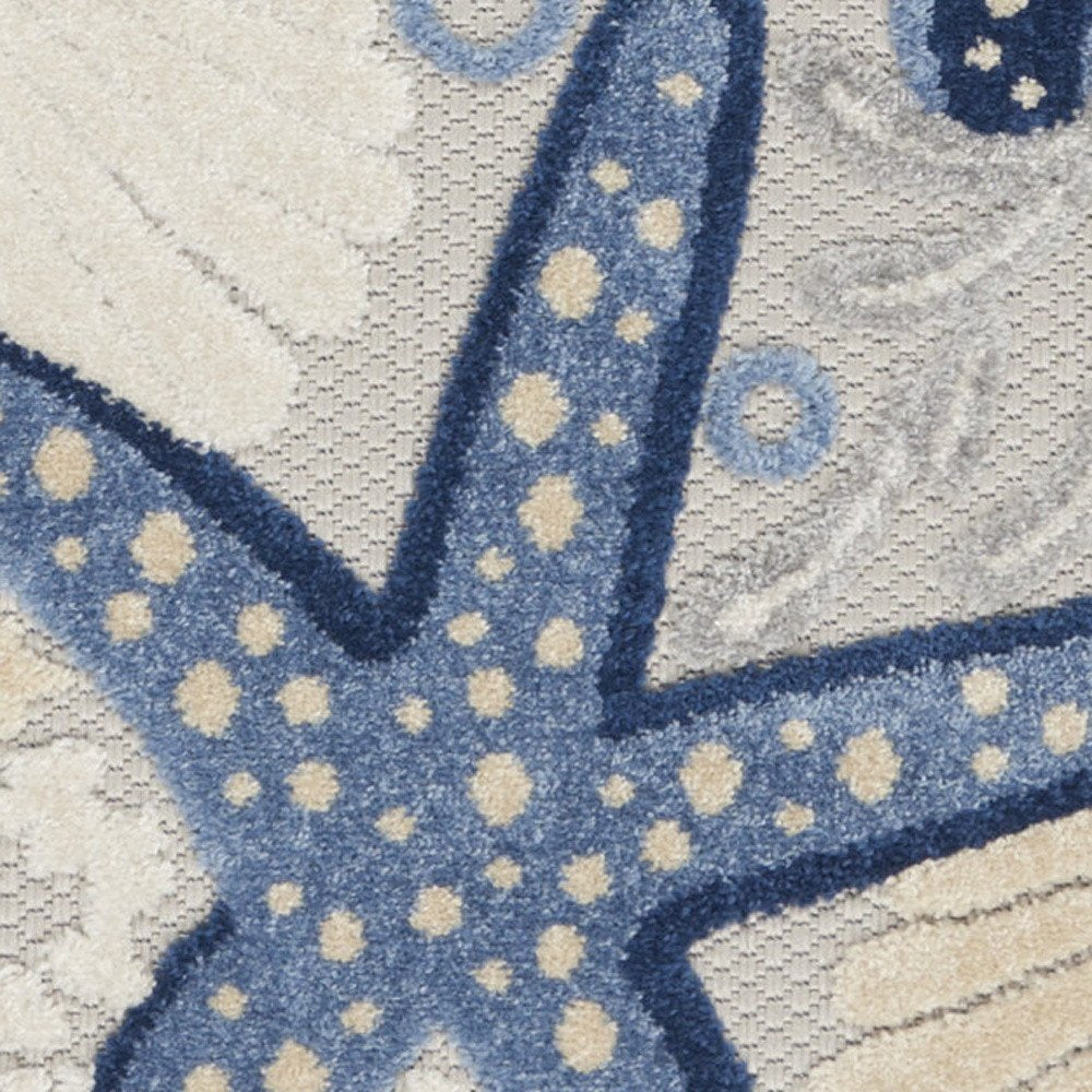 6' Blue And Gray Indoor Outdoor Runner Rug