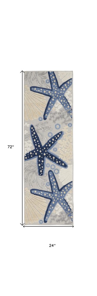 6' Blue And Gray Indoor Outdoor Runner Rug