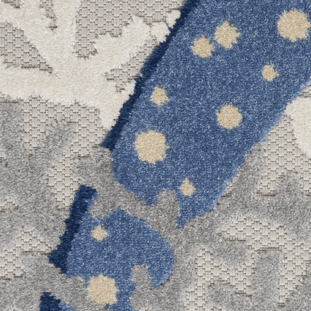10' Blue And Gray Indoor Outdoor Runner Rug