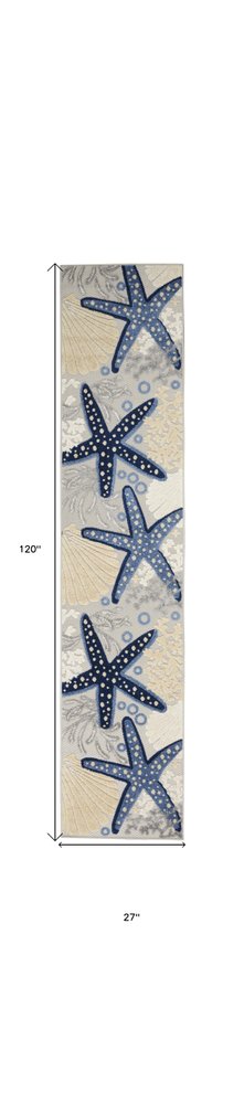 10' Blue And Gray Indoor Outdoor Runner Rug