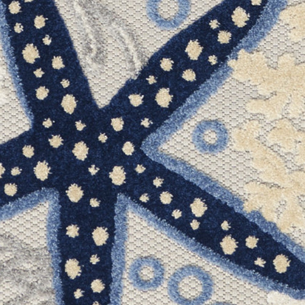 10' Blue And Gray Indoor Outdoor Runner Rug