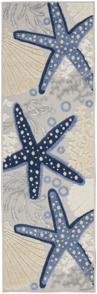8' Blue And Gray Indoor Outdoor Runner Rug