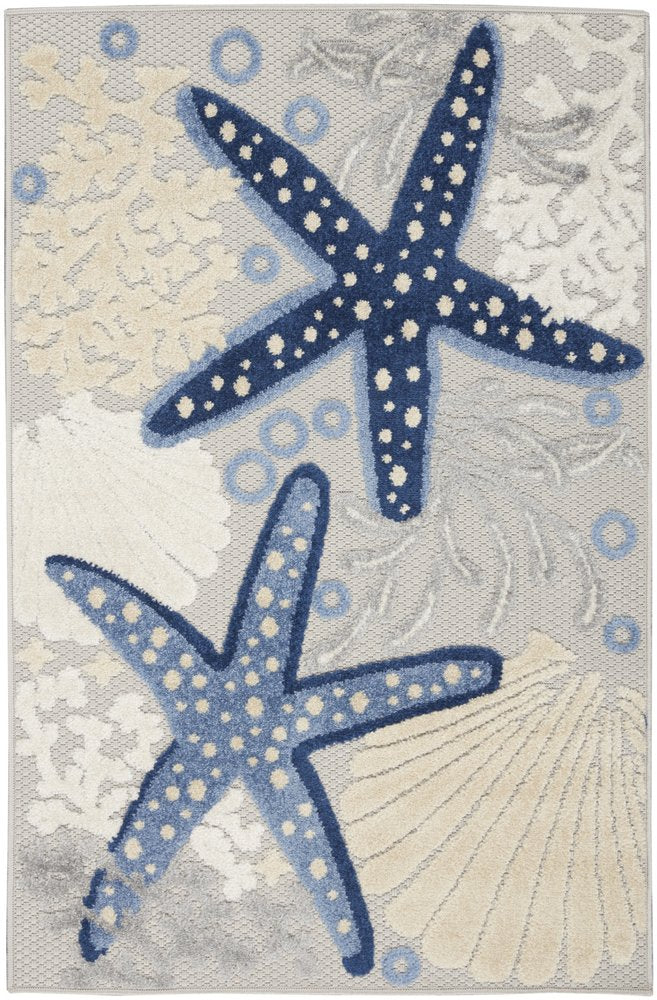 3' X 4' Blue And Gray Indoor Outdoor Area Rug