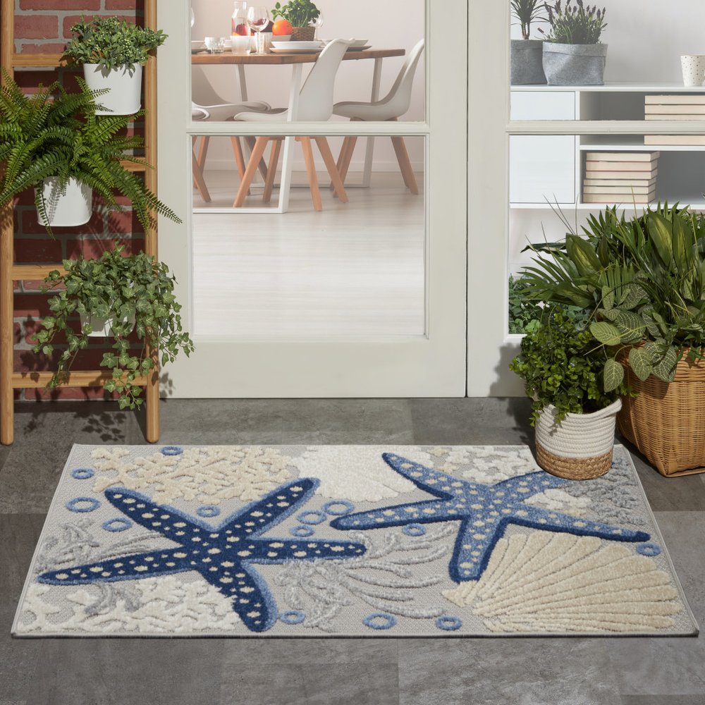 3' X 4' Blue And Gray Indoor Outdoor Area Rug