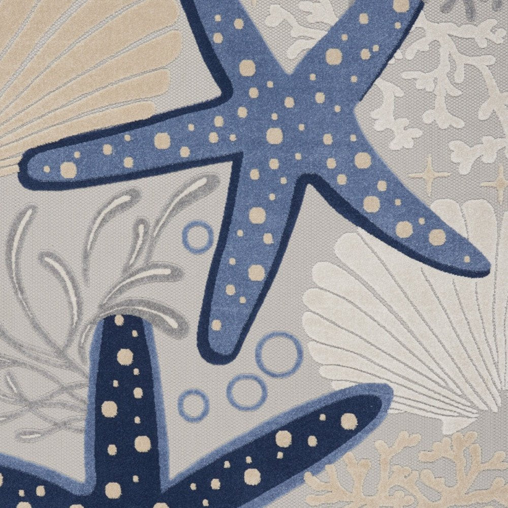 9' X 12' Blue And Gray Starfish Indoor Outdoor Area Rug