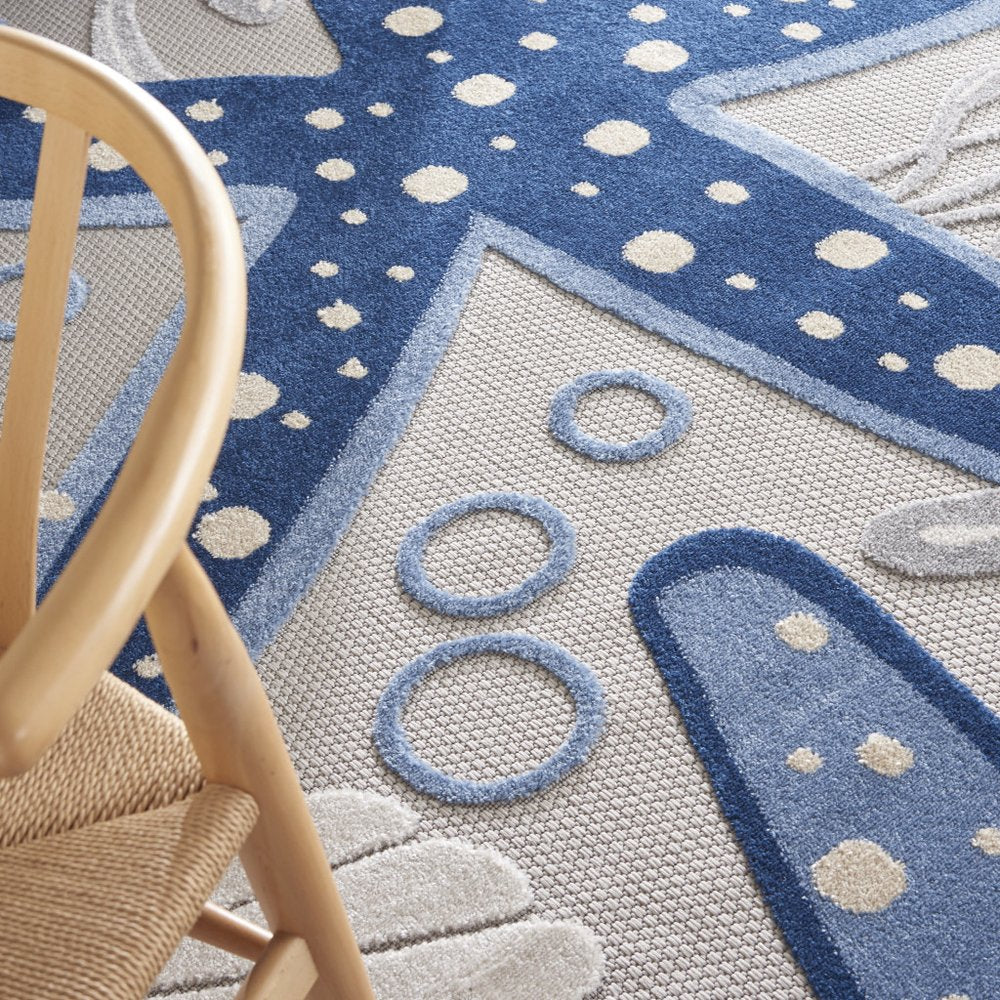 9' X 12' Blue And Gray Starfish Indoor Outdoor Area Rug