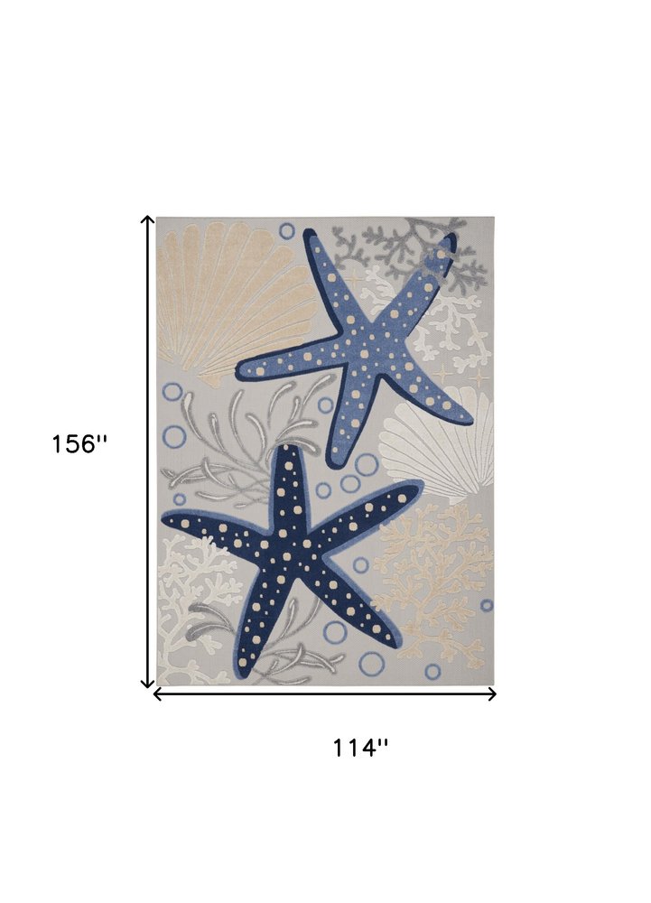 10' X 13' Blue And Gray Starfish Indoor Outdoor Area Rug