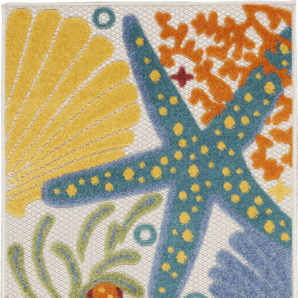 6' Blue And Yellow Indoor Outdoor Runner Rug