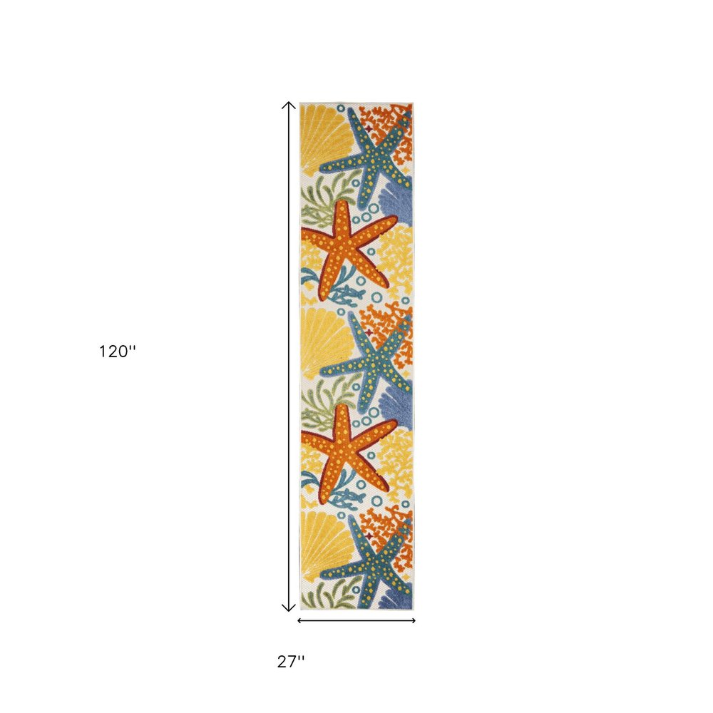 10' Blue And Yellow Indoor Outdoor Runner Rug