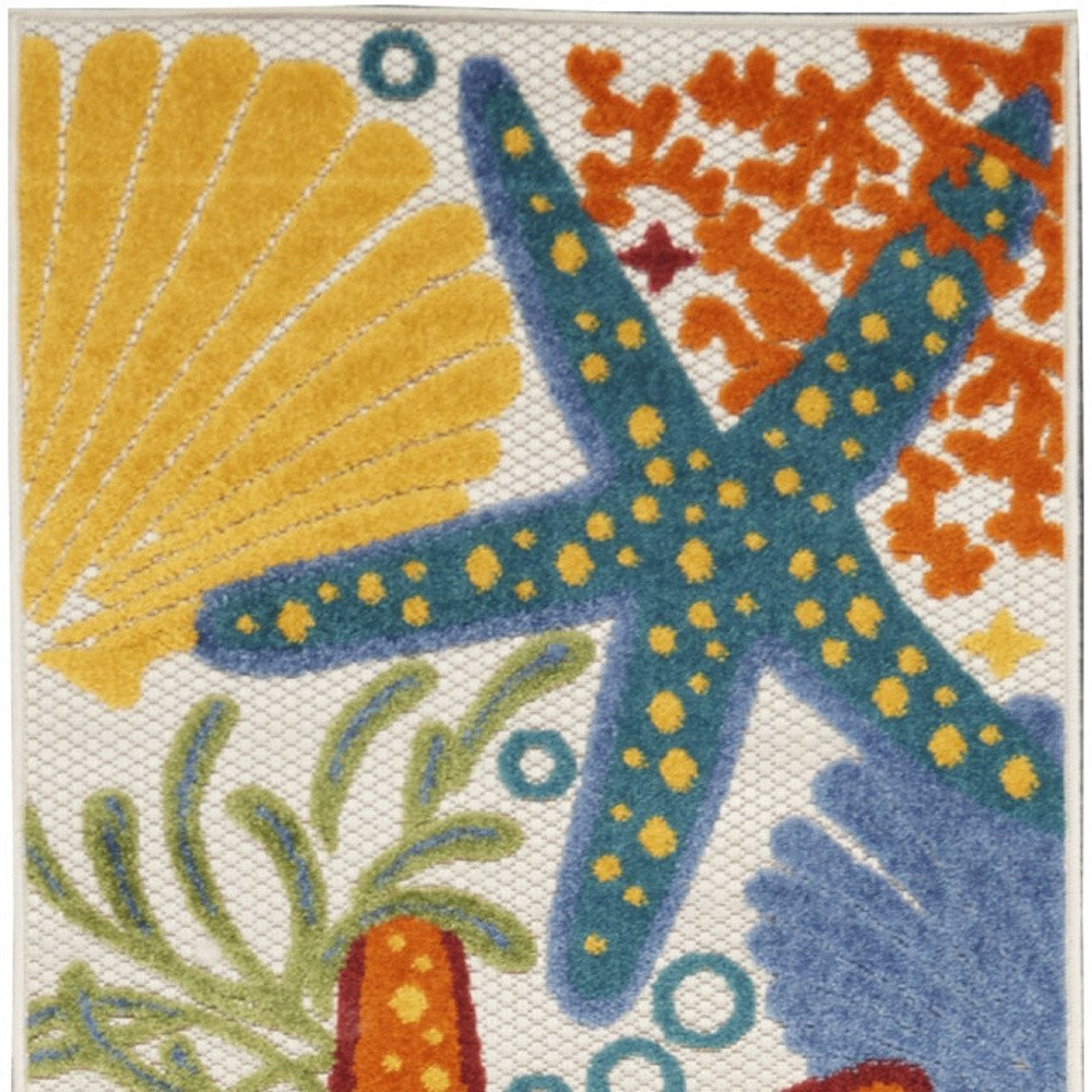 12' Blue And Yellow Indoor Outdoor Runner Rug