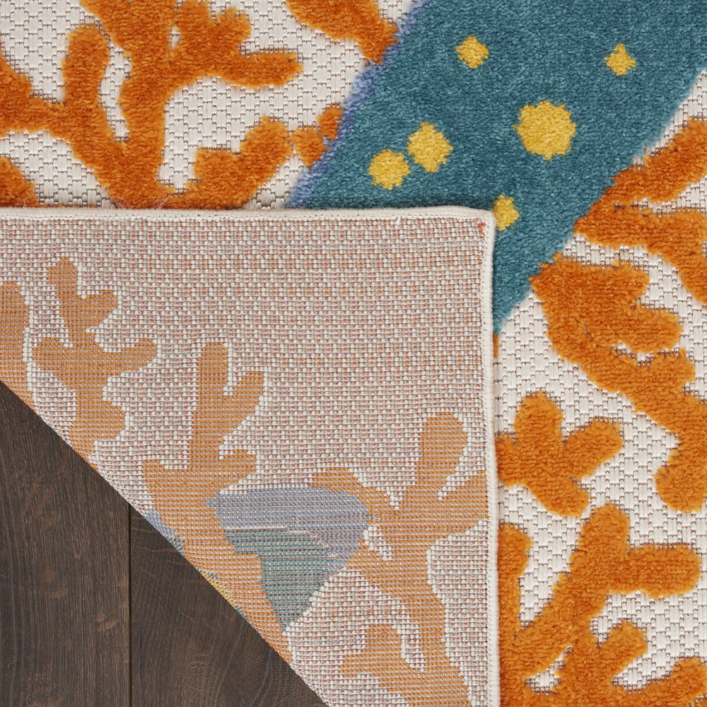 8' Blue And Orange Indoor Outdoor Runner Rug