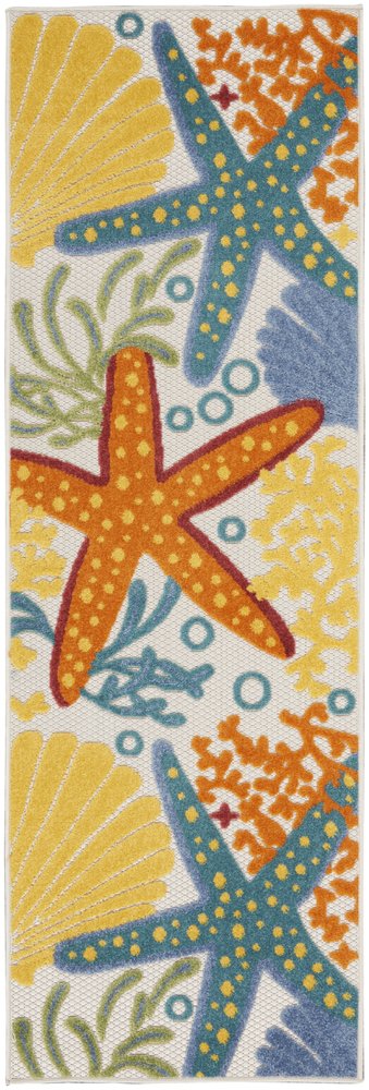 8' Blue And Orange Indoor Outdoor Runner Rug