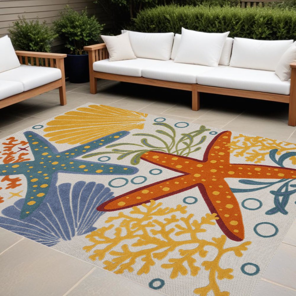 10' X 13' Blue And Yellow Indoor Outdoor Area Rug