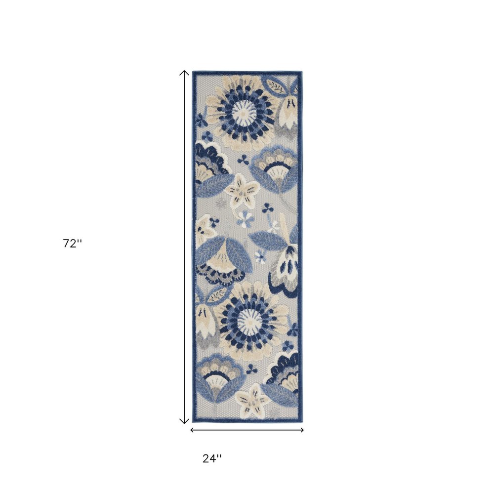 6' Blue And Gray Indoor Outdoor Runner Rug