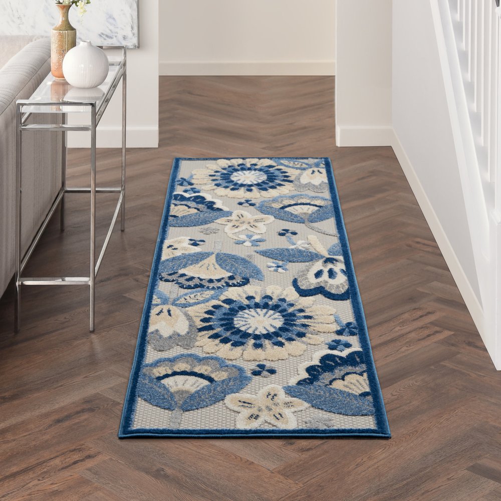 6' Blue And Gray Indoor Outdoor Runner Rug