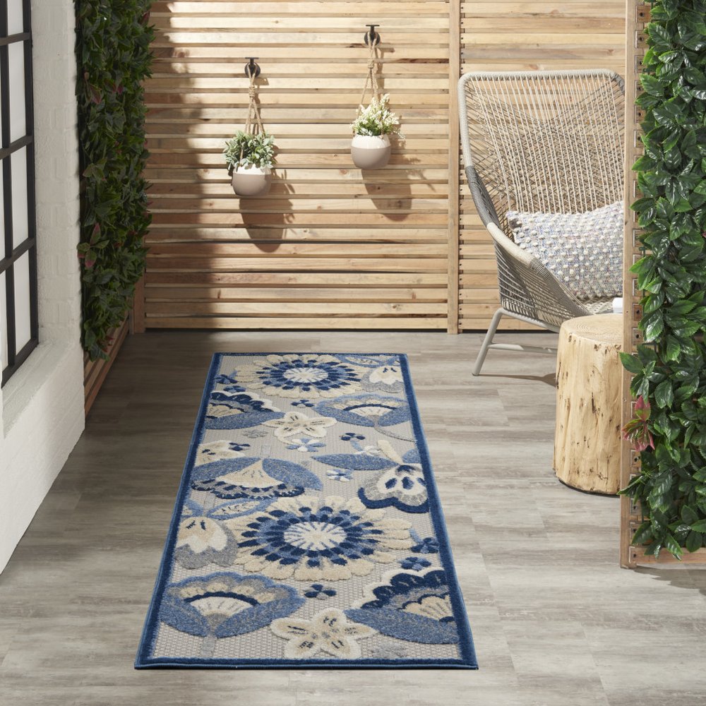 6' Blue And Gray Indoor Outdoor Runner Rug