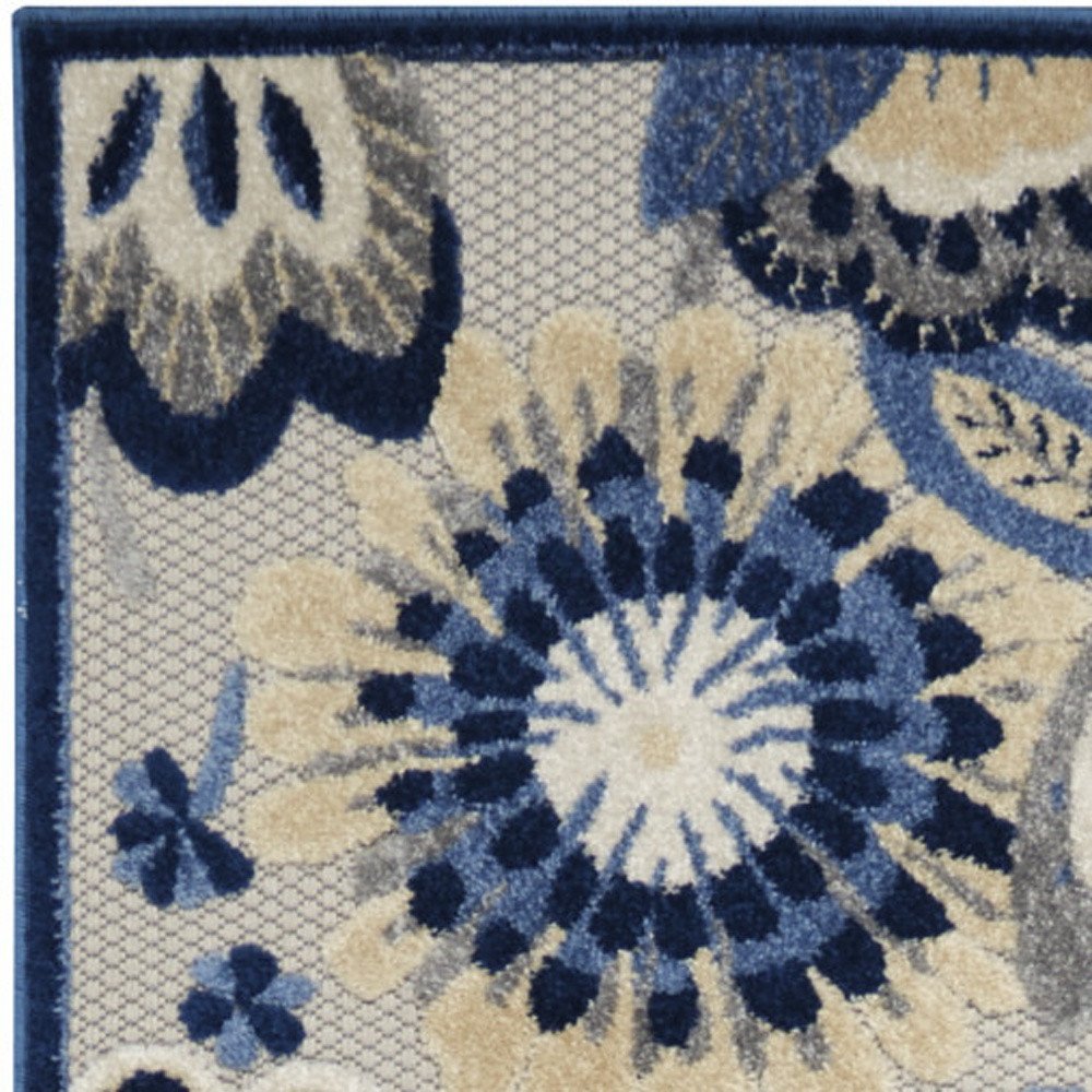 12' Blue And Gray Indoor Outdoor Runner Rug